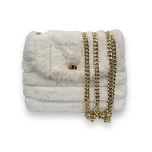 Rachel Roy crossbody bag purse cream faux fur shoulder gold chain adjustable